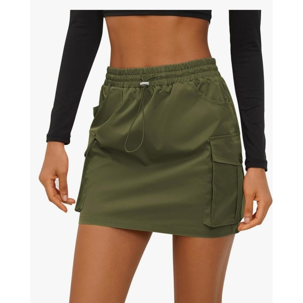 New Faroro Cargo Mini Skirt Womens XL Olive Green High Waist‎ Utility Gorpcore